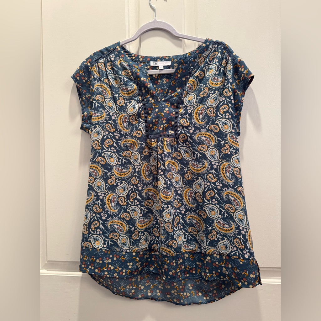 Dr2 Blue And Gold Paisley Blouse